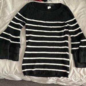 White House Black Market Black Striped Sweater with bell sleeves